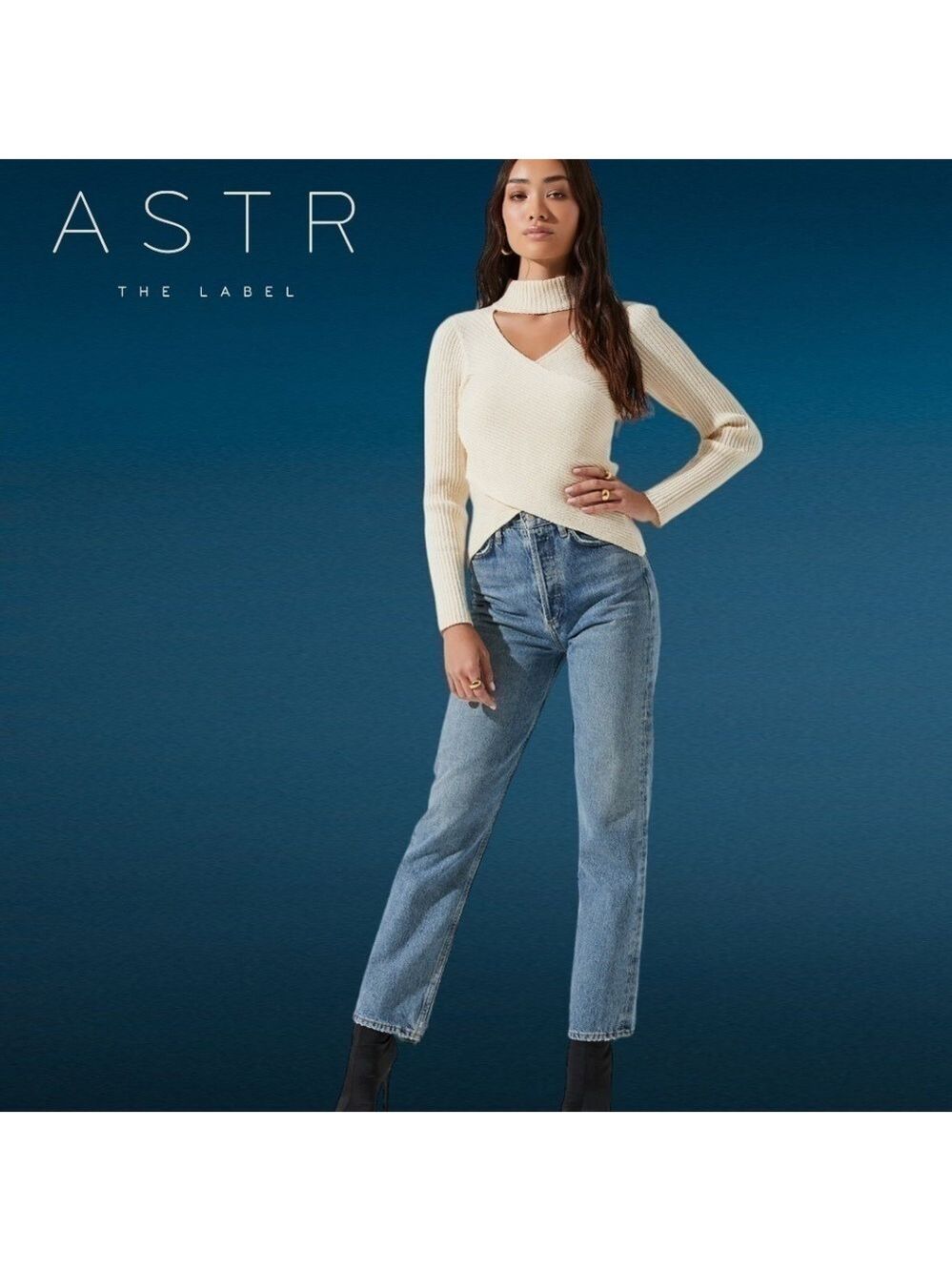 ASTR THE LABEL Mock Neck Cross Front Long Sleeve Sweater in Cream NWT/XL - Picture 5 of 14